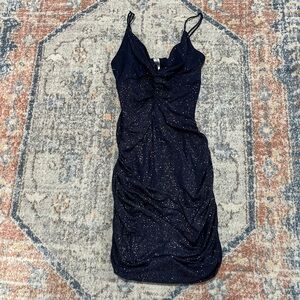 Lucy in the Sky Body Con Navy Blue Glitter Mini Dress Size Small
